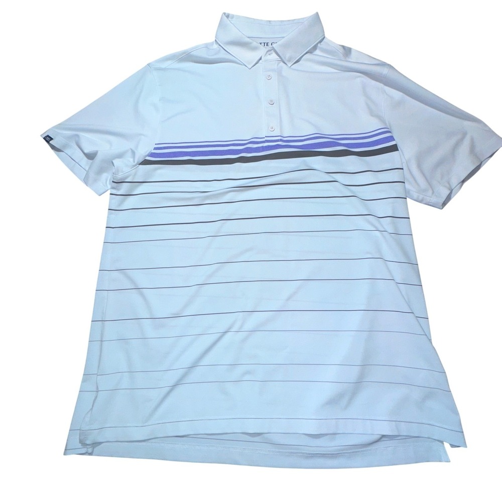 Matte Grey Golf Polo Shirt XL White Striped Performance Moisture Wicking‎